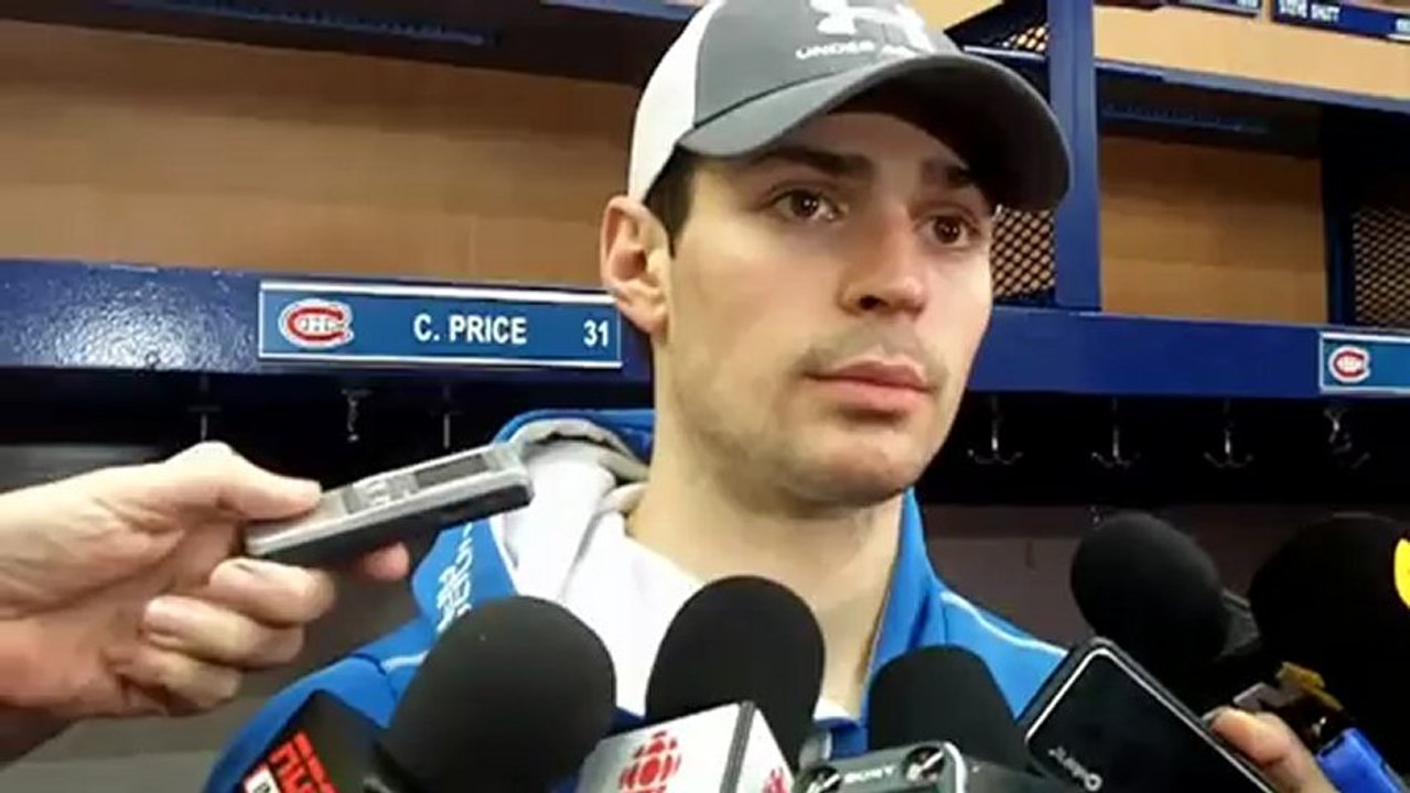 Canadiens goaltender Carey Price talks to reporters February 3, 2013