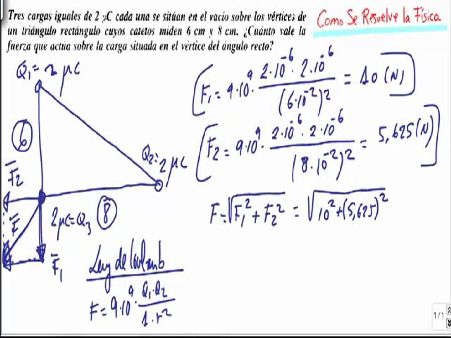 Calcular fuerza resultante entre tres cargas en triangulo rectangulo campo  electrico - Vídeo Dailymotion