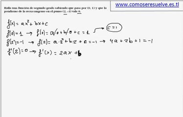 Calcular funcion de segundo grado de tangente conocida
