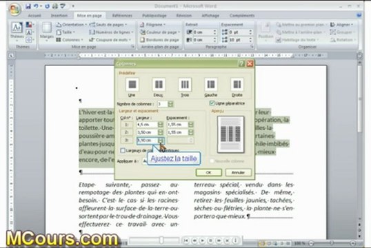 Tutoriel WORD 2007: Cours N°25 Créer un texte en colonnes