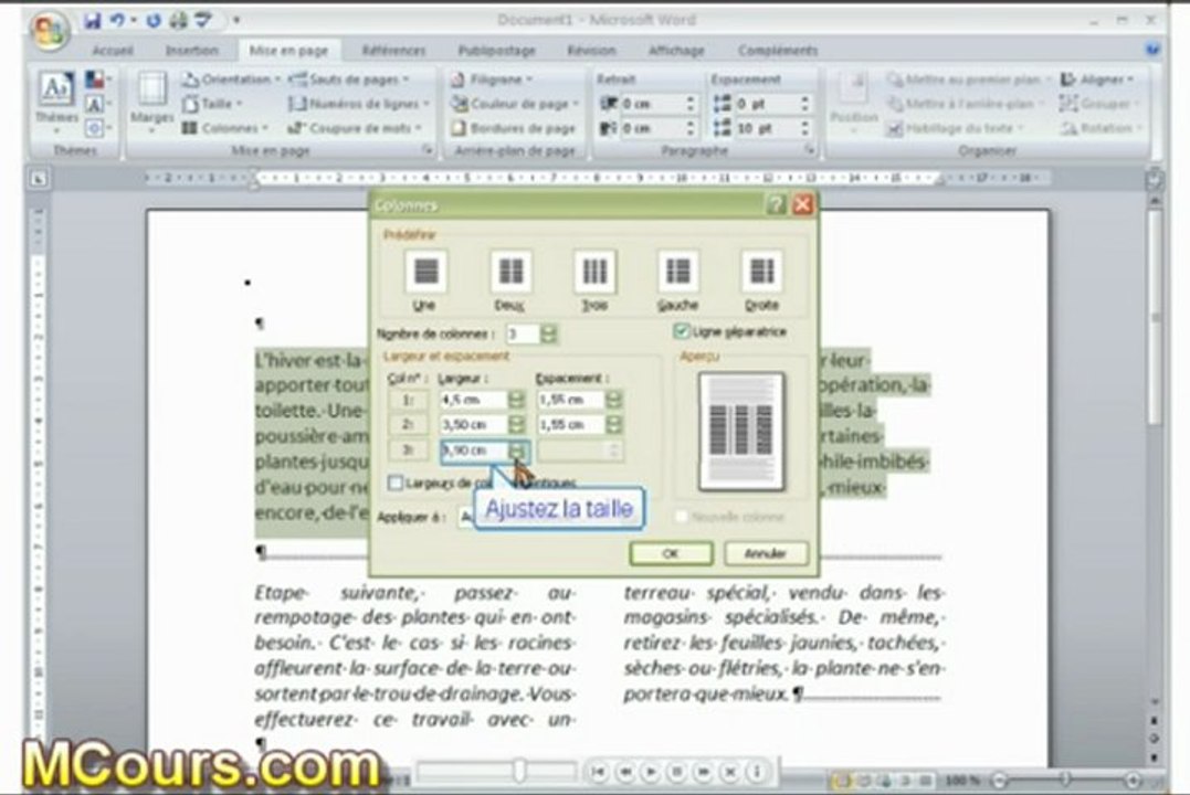 Tutoriel WORD 2007: Cours N°25 Créer un texte en colonnes