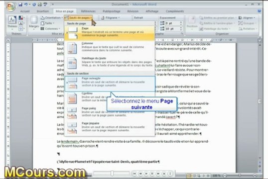 Tutoriel WORD 2007: Cours N°27 Insérer un saut de page ou de section
