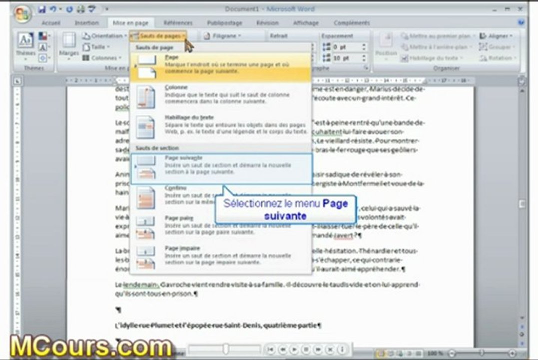 Tutoriel WORD 2007: Cours N°27 Insérer un saut de page ou de section