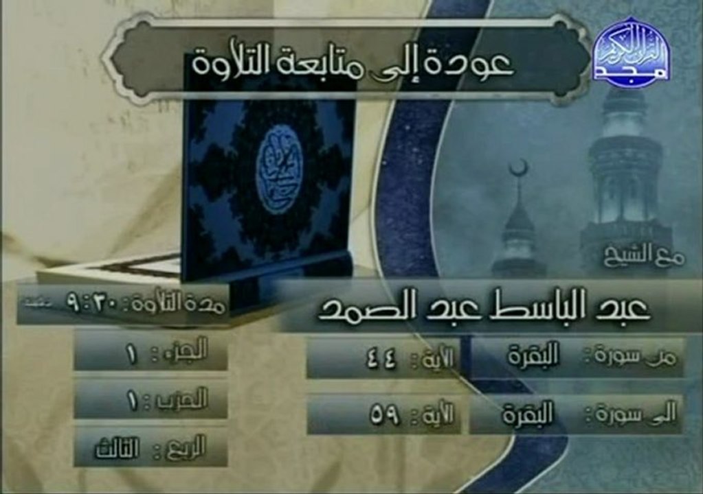 الختمة المجودة المرئية للحزب الاول من القرآن - الشيخ/ عبدالباسط عبد الصمد