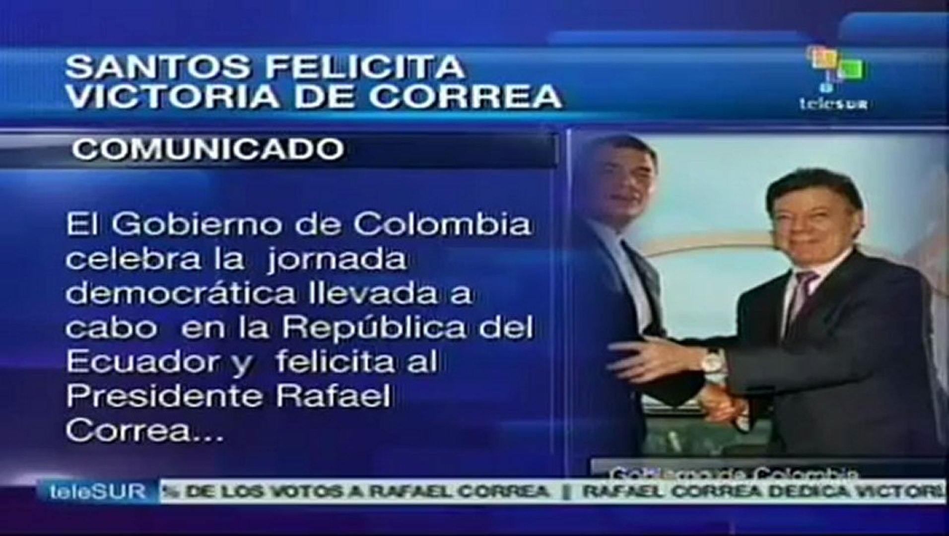 Gobierno de Colombia felicita a Correa
