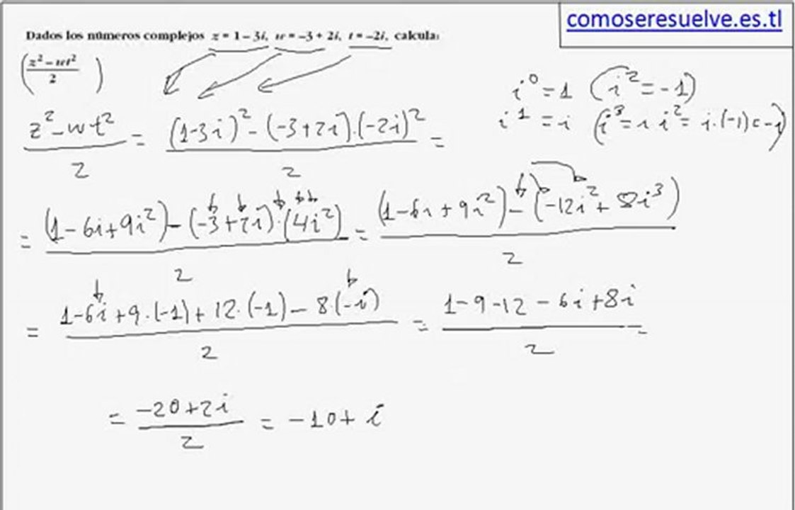 Operaciones de números complejos en forma binómica ejemplo 3