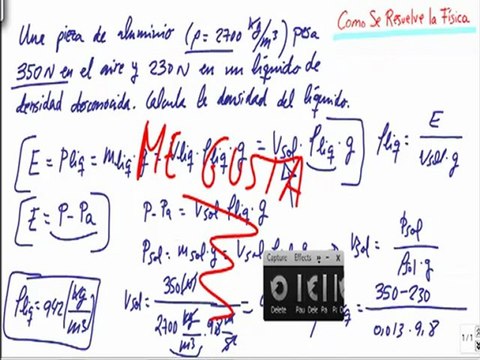 Principio de arquimedes calcular densidad del liquido Fisica Fluidos