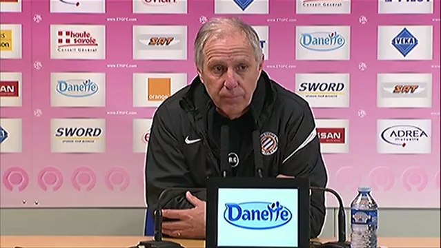 Conférence de presse Evian TG FC - Montpellier Hérault SC : Pascal DUPRAZ (ETG) - René GIRARD (MHSC) - saison 2012/2013
