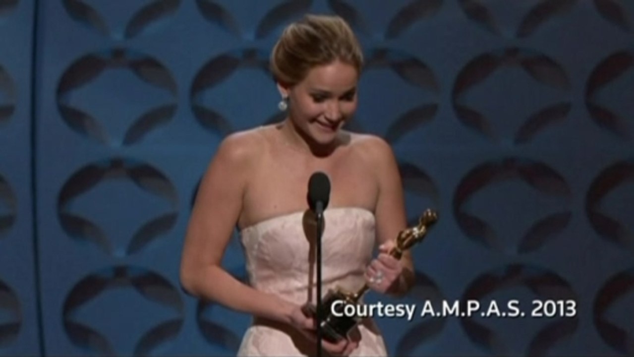 Jennifer Lawrence wins best actress Oscar for "Silver Linings Playbook".