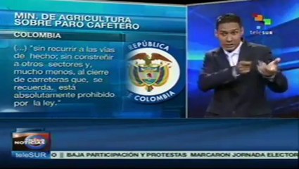 Colombia: comunicado de Min. Agricultura sobre paro cafetero