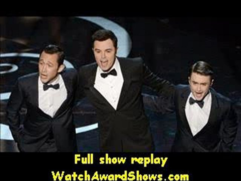 @Joseph Gordon-Levitt host Seth MacFarlane and Daniel Radcliffe dance onstage Oscars 2013