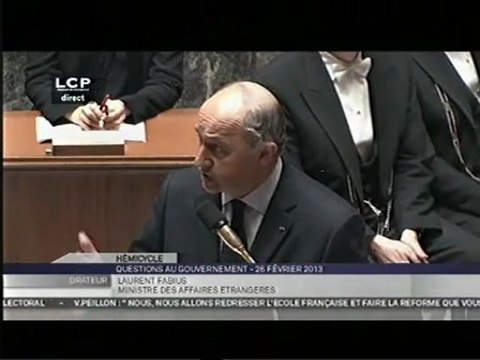 Otages au Nigéria - Déclaration de Laurent Fabius à l'Assemblée Nationale (26/02/2013)
