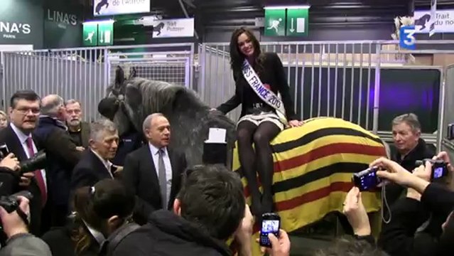 SIA 2013 : Marine Lorphelin, Miss France, monte sur un Percheron