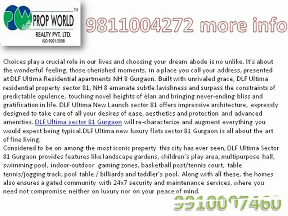 9810004272 Dlf Ultima,Dlf Ultima Gurgaon, Dlf Ultima Sector 81 , Dlf Ultima Sector 81 gurgaon