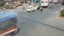 Dramatic crash: Trucks runs over woman on scooter