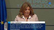 El paro registrado superó en febrero por primera vez los cinco millones