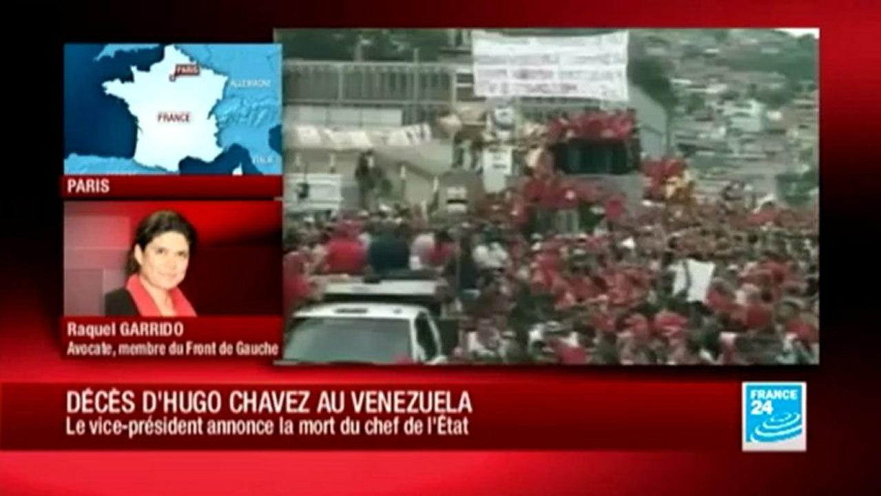Raquel Garrido sur France 24 au sujet du décès de Hugo Chavez
