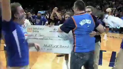 OKC Thunder fan swishes a 20k HALF-COURT SHOT!