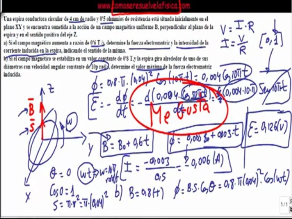 Examen Selectividad Fisica resuelto fuerza electromotriz Campo Magnetico variable