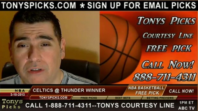 Oklahoma City Thunder versus Boston Celtics Pick Prediction NBA Pro Basketball Odds Preview 3-10-2013