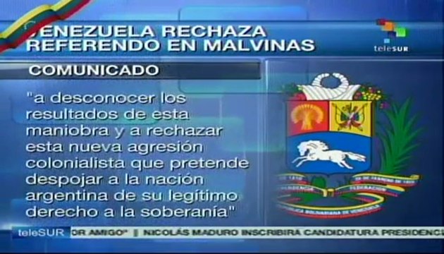 Venezuela rechaza referendo en islas Malvinas