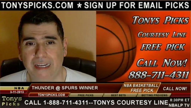 San Antonio versus Oklahoma City Thunder Spurs Pick Prediction NBA Pro Basketball Odds Preview 3-11-2013