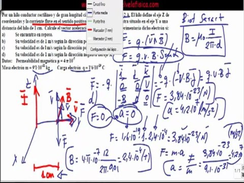 Examen Selectividad Fisica resuelto aceleracion carga debido a conductor rectilineo Campo Magnetico