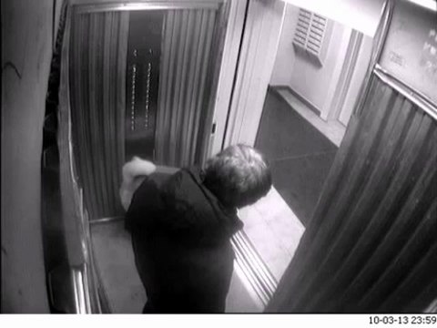 Homme saoul dans l'ascenseur avec son chien