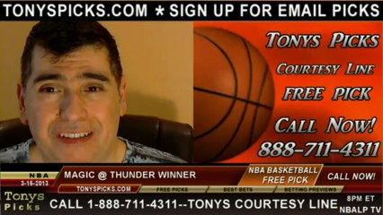 Oklahoma City Thunder versus Orlando Magic Pick Prediction NBA Pro Basketball Odds Preview 3-15-2013