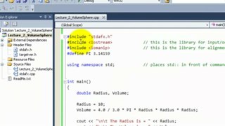 C++ microsoft visual C++ Lecture 2: How to solve for the Volume of Sphere using iomanip