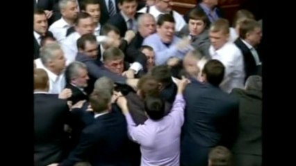Ukraine parliament debate turns into brawl