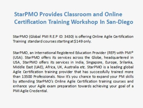 StarPMO Provides Classroom and Online PMI-ACP Agile Certification Training Workshop In San Diego