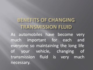 Benefits of changing Transmission Fluid