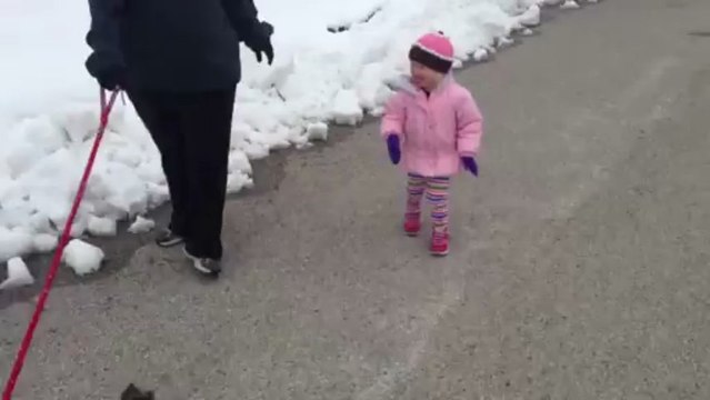 Le rire d'une petite fille qui promène le chien