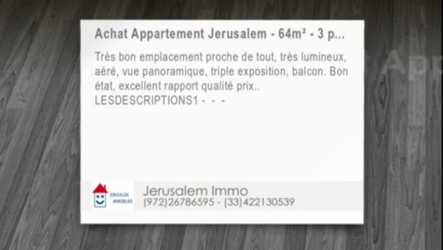 A vendre appartement 3 pièces avec vue à Rehavia, Jérusalem Immobilier