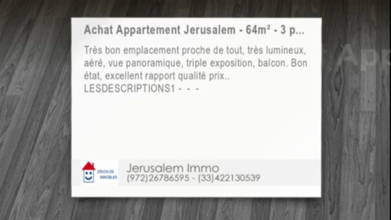 A vendre appartement 3 pièces avec vue à Rehavia, Jérusalem Immobilier