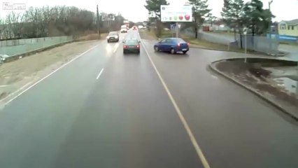 Car accident involving two heavy trucks in Russia