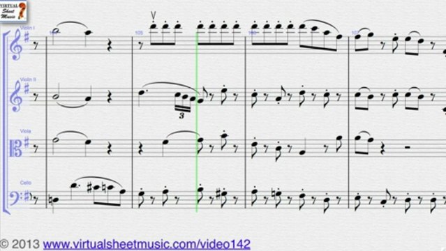 Wolfgang Amadeus Mozart's Eine Kleine Nacthmusik sheet music for string quartet - Video Score