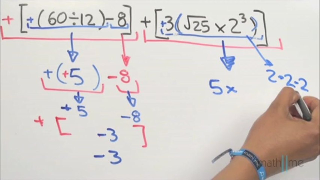 Simplificar [(60_12-8)] [3-raíz(25)-2^3]