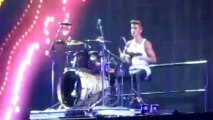 Justin Bieber playing drums at the London O2 Believe Tour 2013
