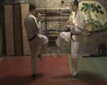 (mae-ashi) mae geri : soto ashikubi kake uke to geri