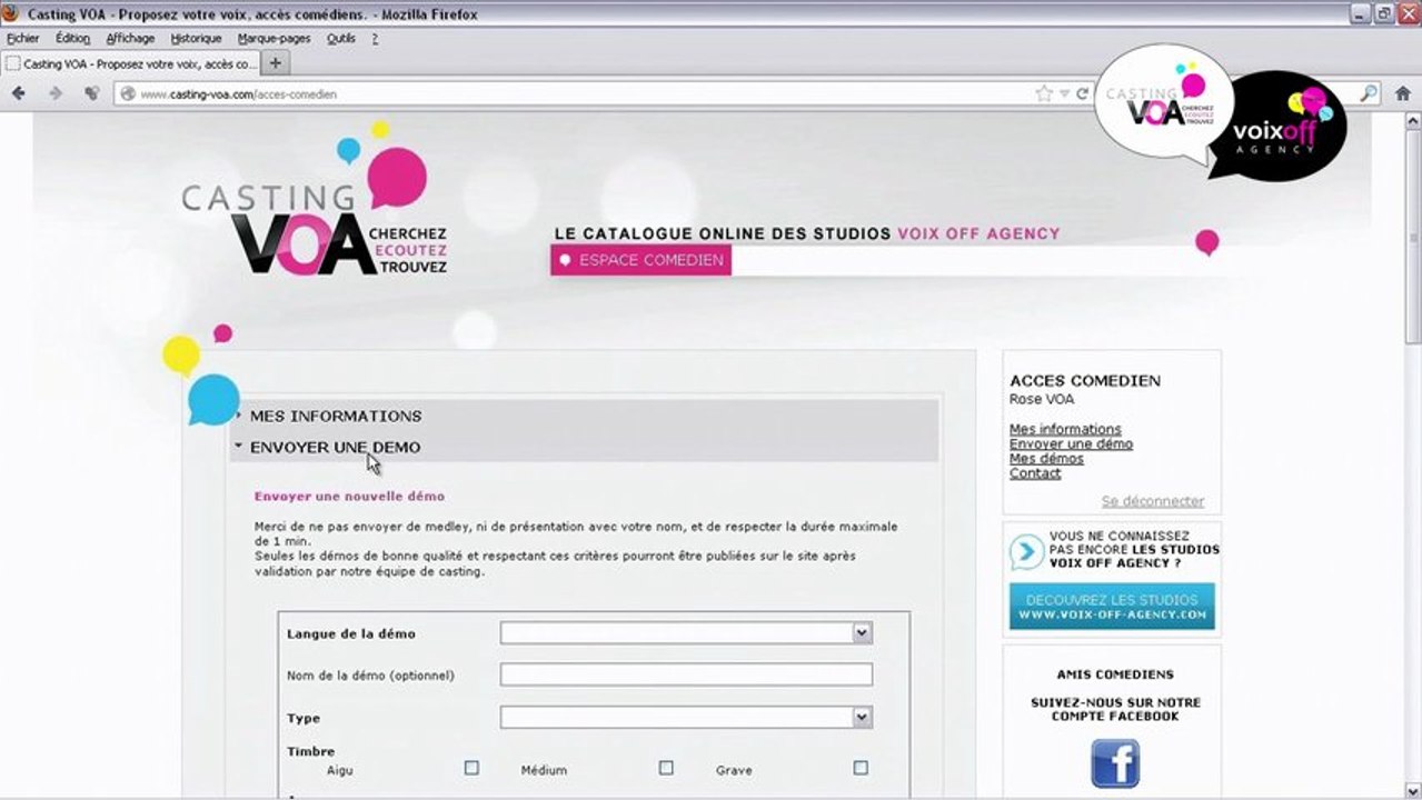 CVOA - Tuto comédiens 2 : Déposer une démo sur Casting VOA