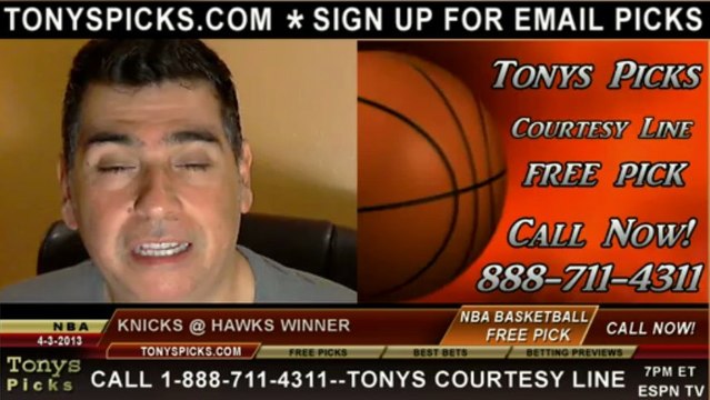 Atlanta Hawks versus New York Knicks Pick Prediction NBA Pro Basketball Lines Odds Preview 4-3-2013