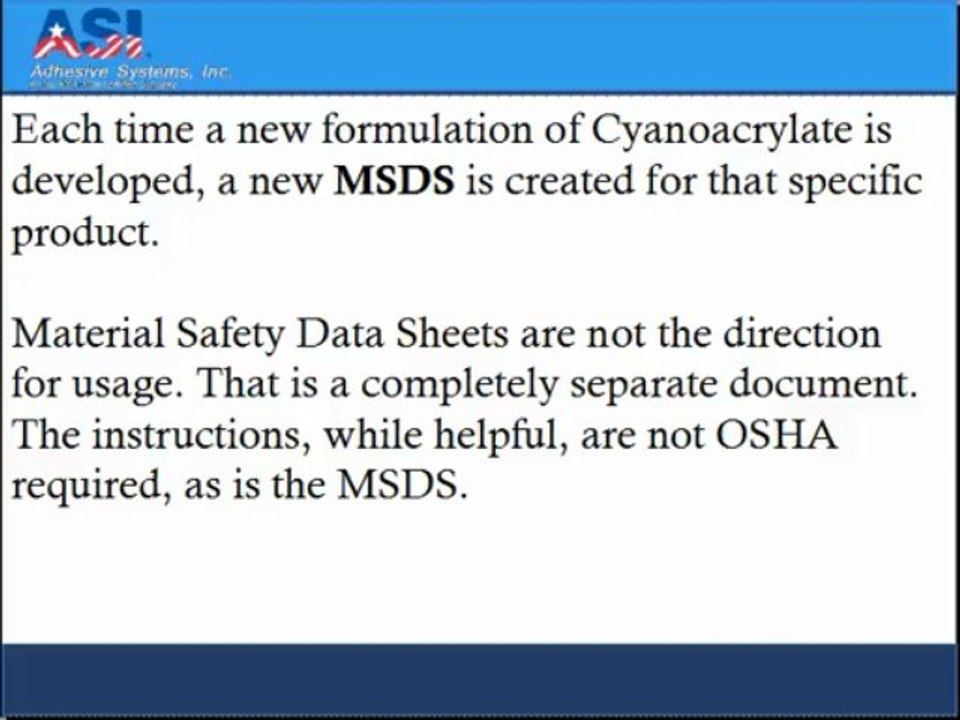 The Numerous Cyanoacrylate MSDS As Well As Their Significance