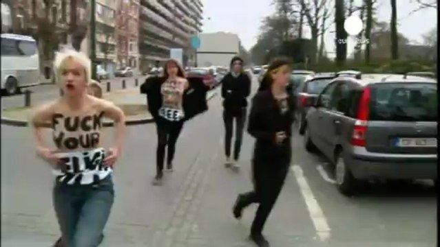 Femen targets Islam in bare-breast Brussels protest