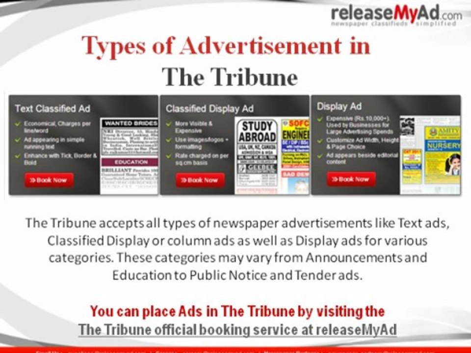 Tribune advertising at releasemyad