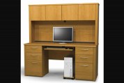 Bestar 608721468 Embassy Credenza And Hutch Kit Including Assembled Pedestals In Cappuccino Cherry Finish