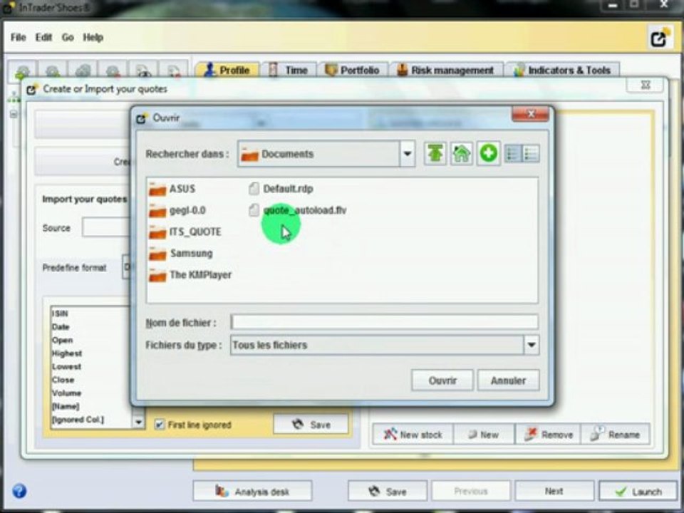 Importer vos cotations de bourse à partir d'un fichier : Logicle InTrader'Shoes
