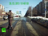Dash cam video: BMD-2 tank hits streetlight in Russian road accident