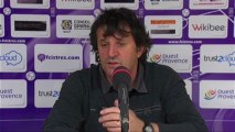 Conférence de presse FC Istres - Stade Lavallois : José  PASQUALETTI (FCIOP) - Philippe  HINSCHBERGER (LAVAL) - saison 2012/2013
